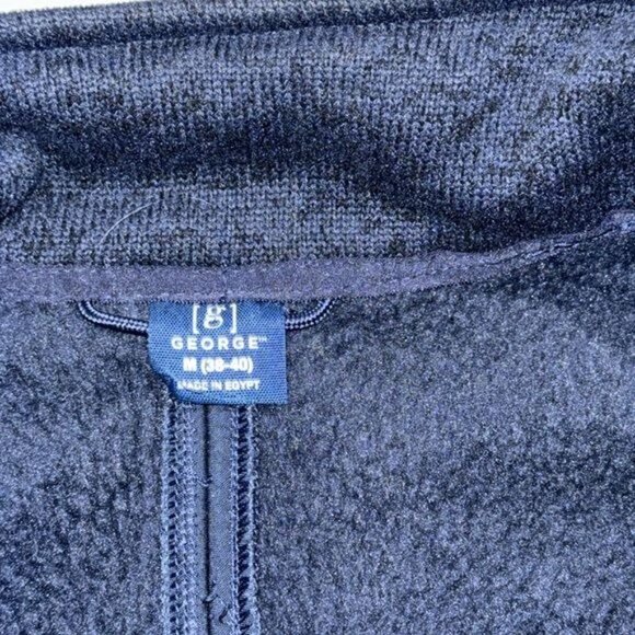 George Vest Mens Large 38-40 Sherpa Sweater Fleece Zip up Navy Blue Preppy Warm - Picture 3 of 6